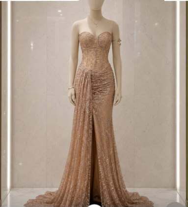 Vestido Marron Dorado Elegante, extravagante para brillar rn cualquier ocasión